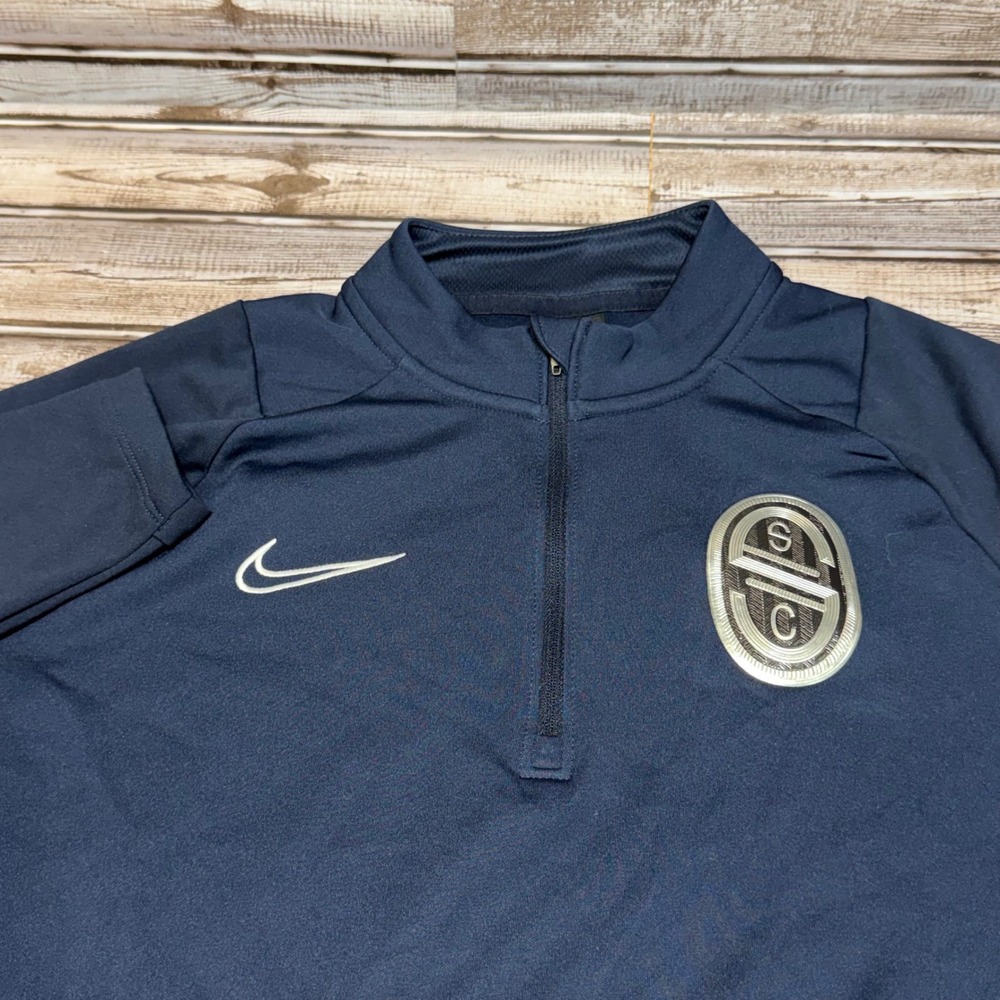 Nike‎ Dri-Fit Quarter Zip Pullover Mens Large Navy Soccer SC Patch Long Sleeve